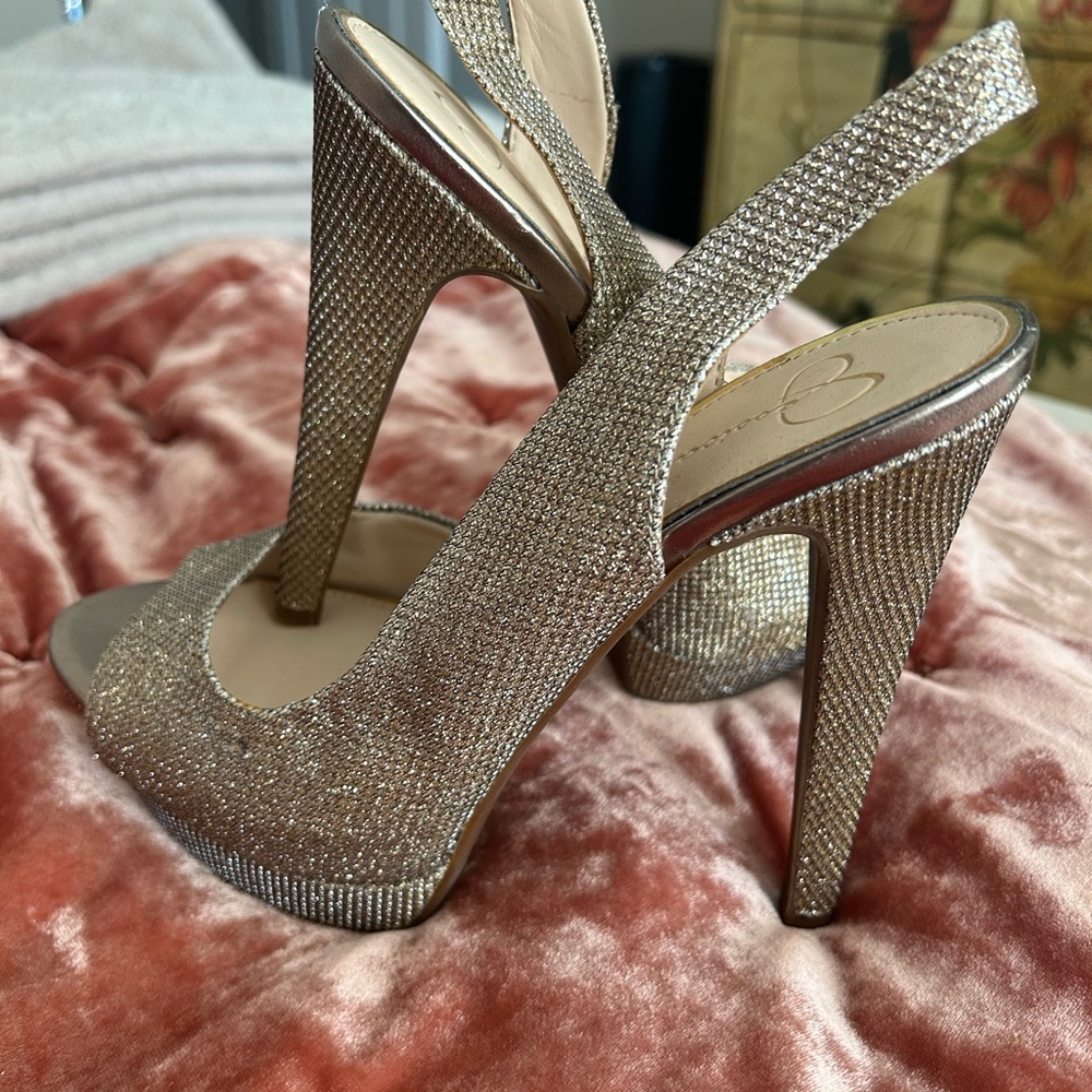 Jessica Simpson platform gold sparkle heels! Worn once! Perfect condition
